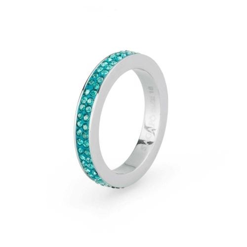 Anello Crystal Ring mis. 14 acciaio pasta e pietre acquamarina