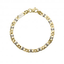 Bracciale da uomo a catena piatta piena in oro giallo e bianco 18 Kt