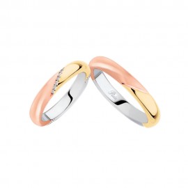 18K White, yellow and rose gold with diamonds wedding rings Polello