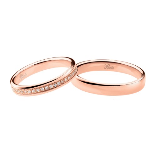 Coppia di fedi matrimoniali in oro rosa 18 Kt con diamanti Polello 2691DR-DR1