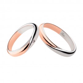 Coppia di fedi matrimoniali in oro bianco e rosa 18 Kt con diamante Polello 2700DBR-UBR