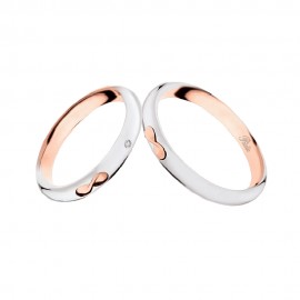 Coppia di fedi matrimoniali in oro bianco e rosa 18 Kt con diamante Polello 2710DBR-UBR
