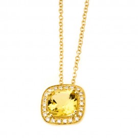 Collana in Oro Giallo 18 Kt 750/1000 con Berillo Giallo e Diamanti