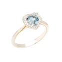 White Gold 18k Heart Shaped with Aquamarine and Diamonds Ring