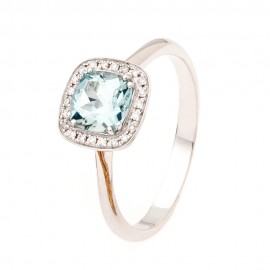 White Gold 18k Cushion Type with Aquamarine and Diamonds Ring