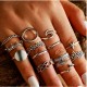 Set of 13 Silver-Plated Metal Rings for Women