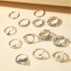 Set of 13 Silver-Plated Metal Rings for Women