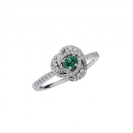 18k White Gold with Emerald and Diamonds Women Ring