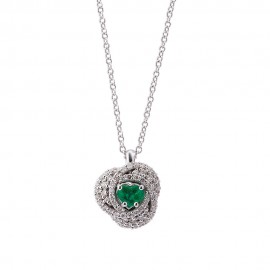 18k White Gold with Emerald and Diamonds Women Necklace