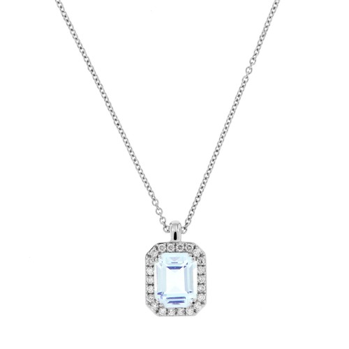 Women 18k White Gold with Aquamarine and Diamonds Necklace