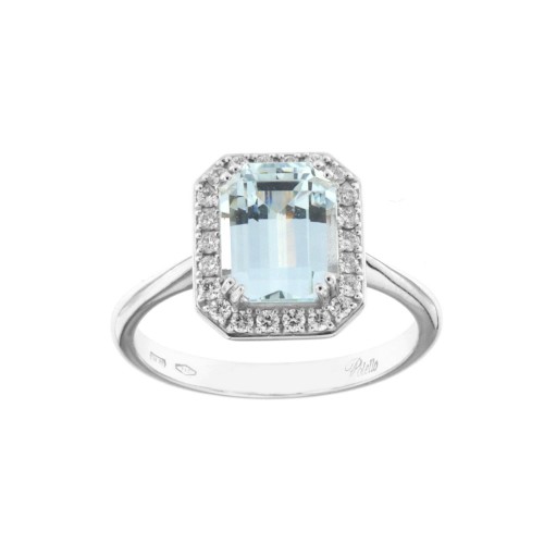 Women 18k White Gold with Aquamarine and Diamonds Ring