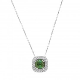 Women 18k White Gold with Green Tourmaline and Diamonds Necklace