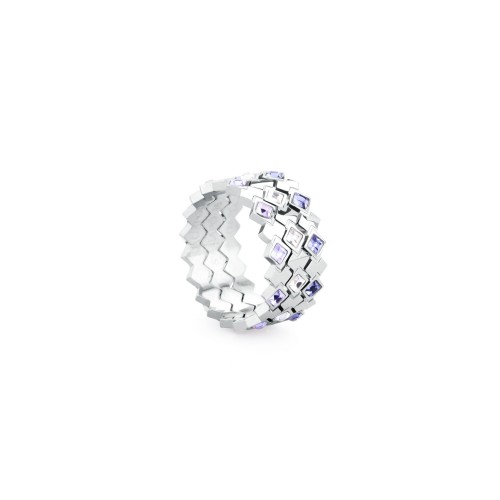 Anelli VICTORIA acciaio con 3 anelli cristalli tanzanite violet mis. 16