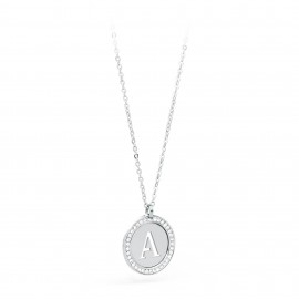 S'agapõ stainless steel, white crystal letter A necklace SLR01