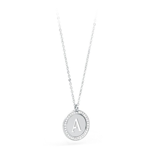 S'agapõ stainless steel, white crystal letter A necklace SLR01