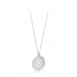 S'agapõ stainless steel, white crystal letter B necklace SLR02