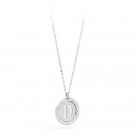 S'agapõ stainless steel, white crystal letter D necklace SLR04