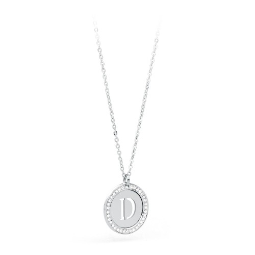 S'agapõ stainless steel, white crystal letter D necklace SLR04