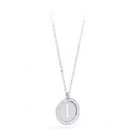 S'agapõ stainless steel, white crystal letter L necklace SLR08
