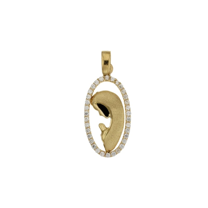 Pendente in oro giallo 18Kt 750/1000 con immagine della madonna