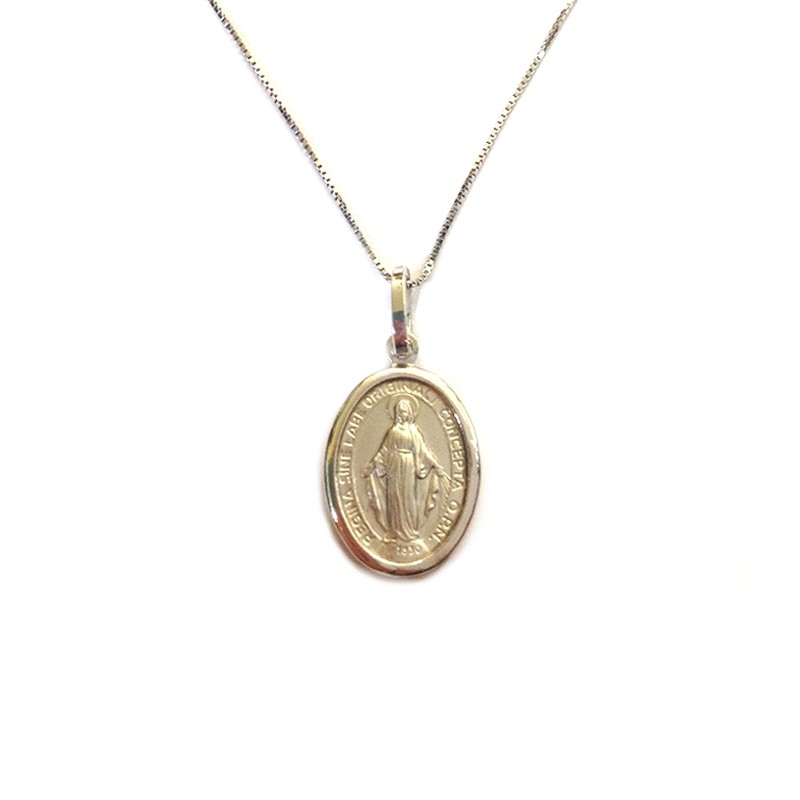 Collana in oro bianco 18Kt 750% con madonna immacolata concezione