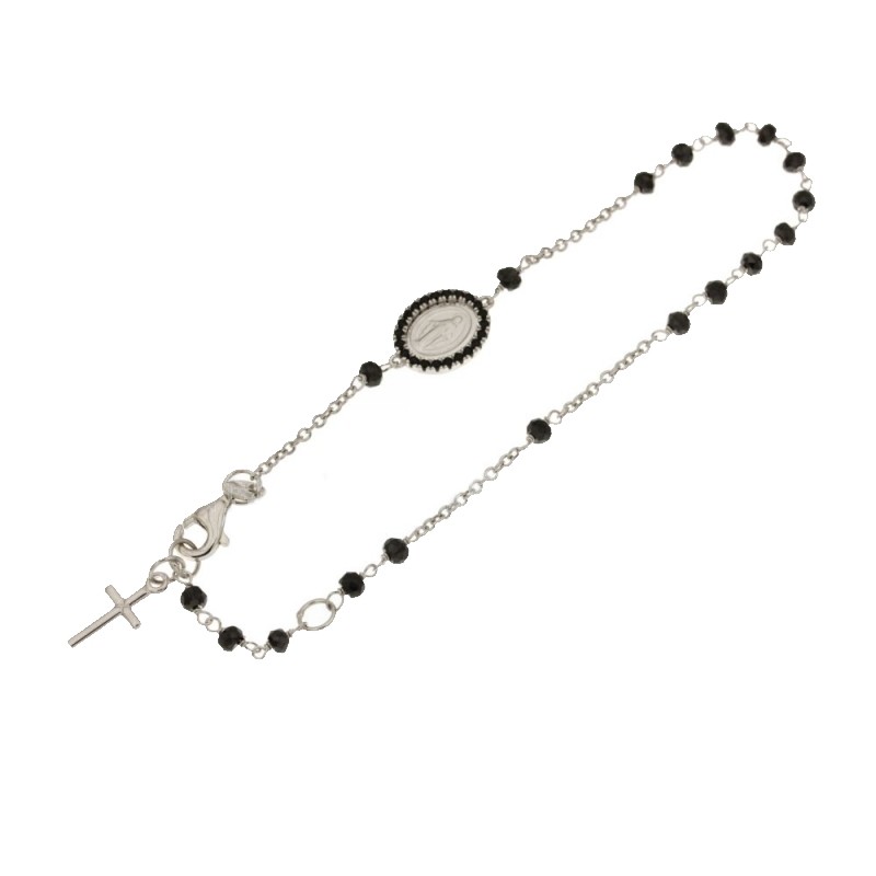White gold 18kt rosary bracelet with black stones