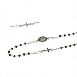 White gold 18kt 750/1000 with black stones rosary necklace