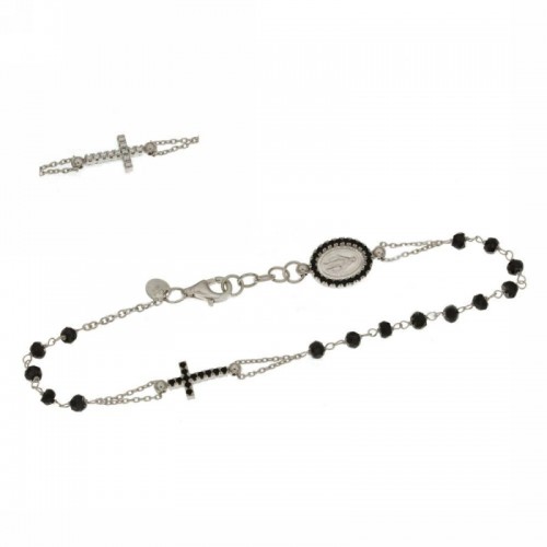 White gold 18kt rosary bracelet with black stones