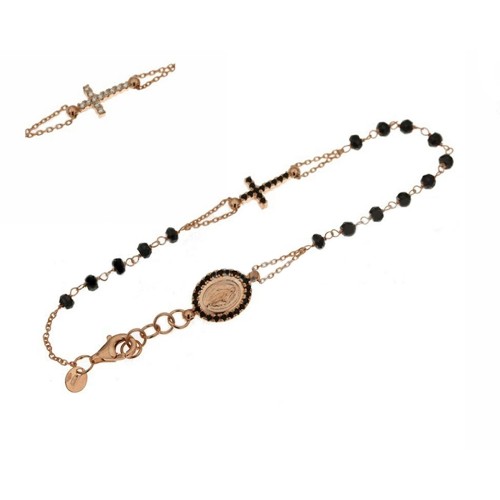 Bracciale rosario in oro rosa 18Kt 750/1000 con pietre bianche e nere