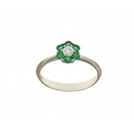White gold 18kt 750/1000 with white and green cubic zirconia flower ring