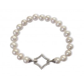 White gold 18 kt 750/1000 with white cubic zirconia and pearls bracelet