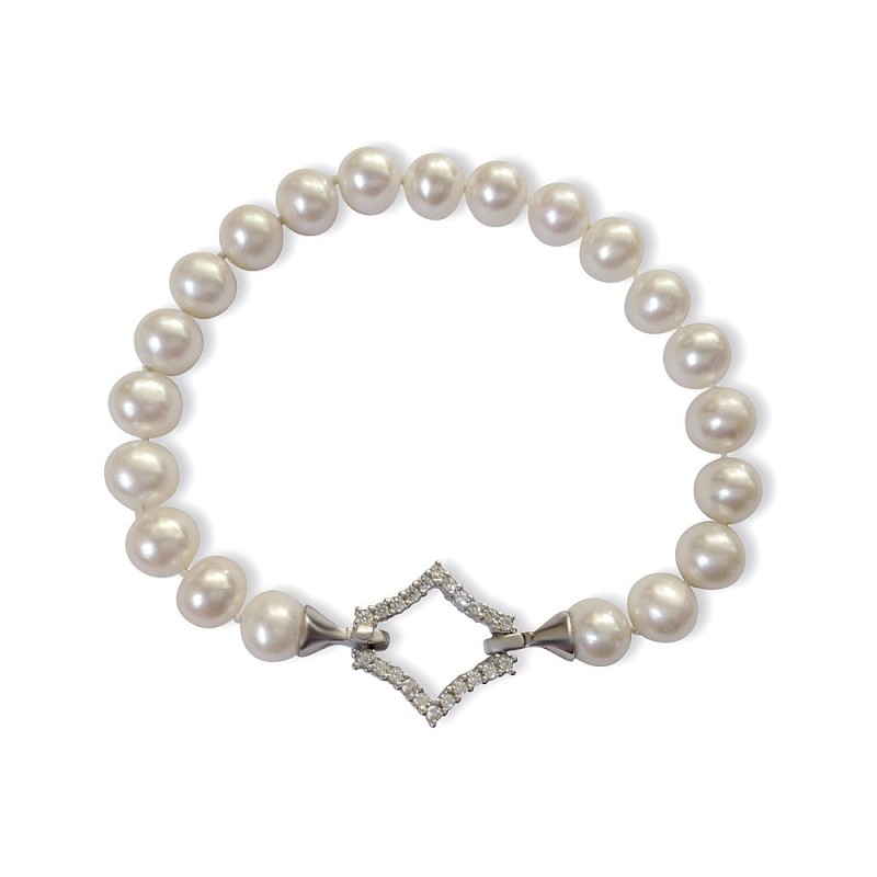 Freshwater pearls, white gold 18 k rhombus bracelet