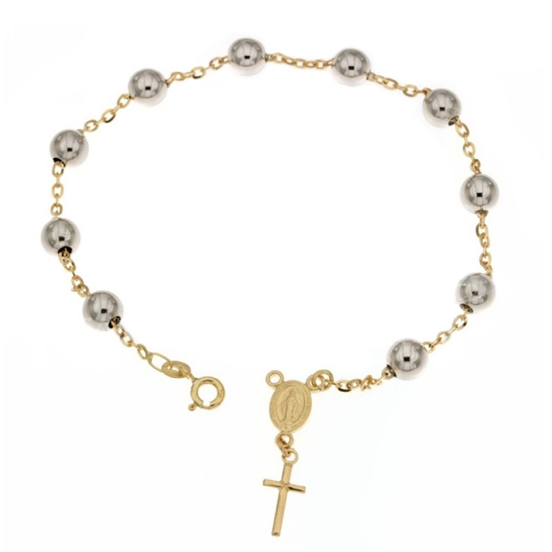 Bracciale Rosario in oro giallo e bianco 18 kt 750%
