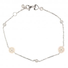 Bracciale in oro bianco 18Kt 750/1000 con perle e zirconi da donna