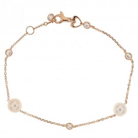 Rose gold 18 k with pearls and cubic zirconia bracelet