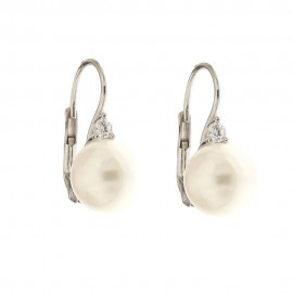 Gold 18 K cubic zirconia and pearls earrings