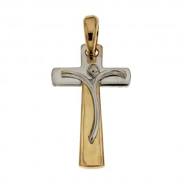 Yellow and white gold 18 Kt 750/1000 shiny cross pendant