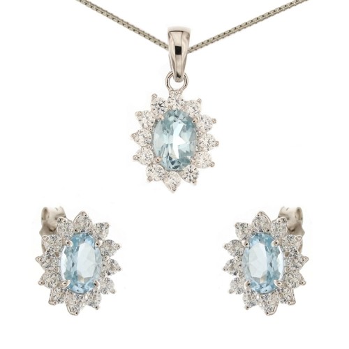 White gold 18 K light blue quartz and cubic zirconia Princess set