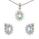 White gold 18 Kt 750/1000 light blue quartz and cubic zirconia Princess set