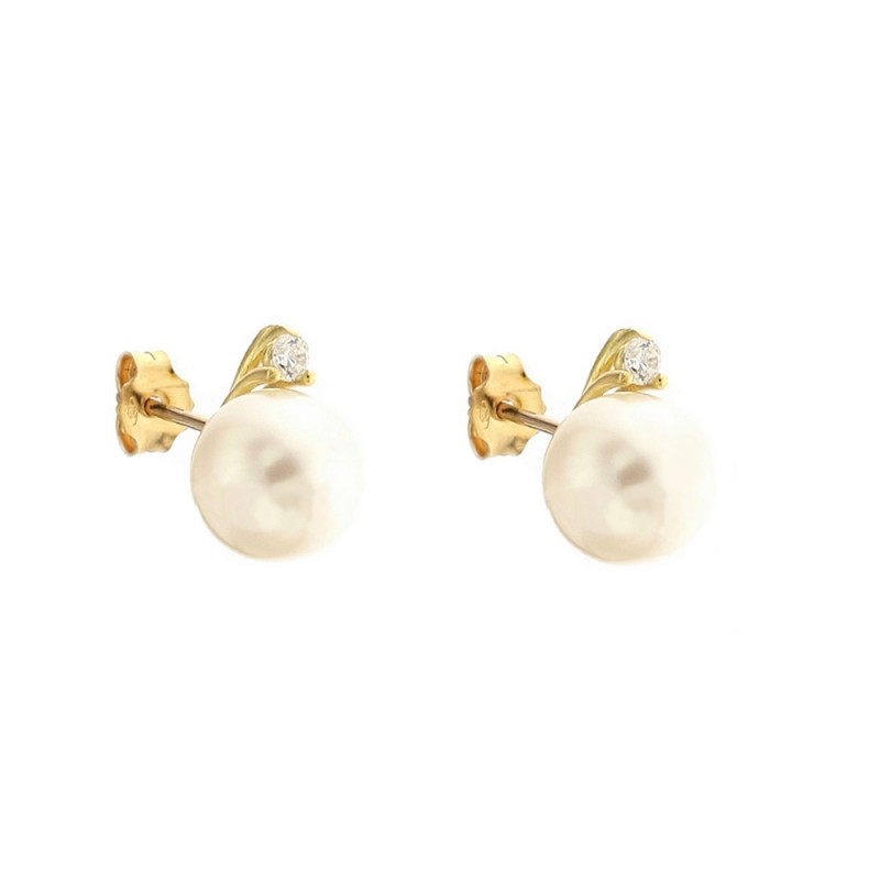 Gold 18 K pearls and cubic zirconia earrings