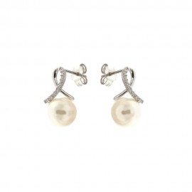 Orecchini in oro bianco 18 Kt con perle e zirconi bianchi