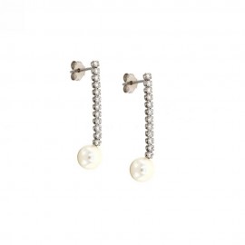 White gold 18 K freshwater pearls and cubic zirconia earrings