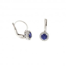 White gold 18 K colored quartz and cubic zirconia earrings