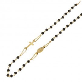 Collana Rosario in oro giallo 18Kt 750/1000 con pietre nere sfaccettate unisex