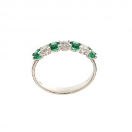 Anello mezza veretta in oro bianco 18 Kt 750/1000 con pietre verdi e bianche