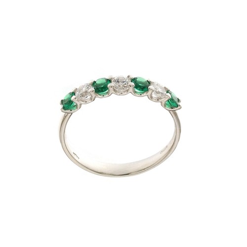White gold 18 K with cubic zirconia and green quartz woman ring