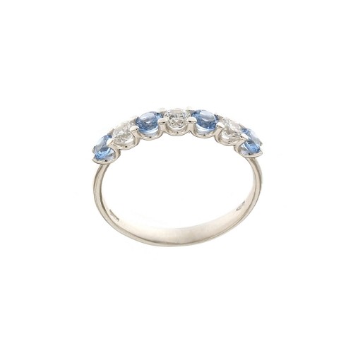 White gold 18 K with cubic zirconia and light blue quartz woman ring