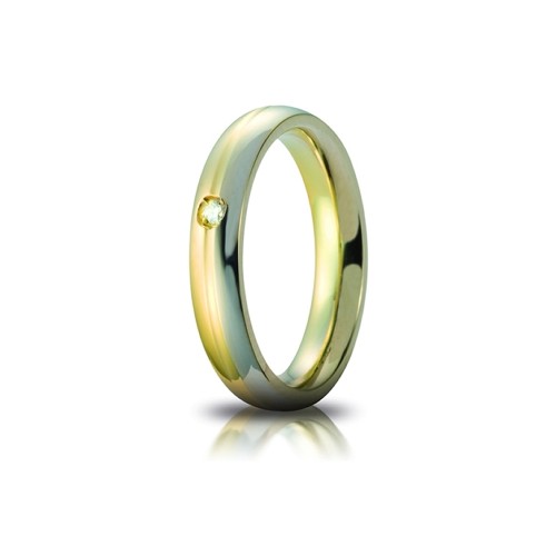 Fede Eclissi Unoaerre comoda in oro giallo e bianco 18kt - 750 con diamante Kt 0.03