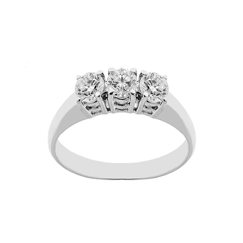 18K 750/1000 white gold trilogy ring with diamonds Kt 0.75