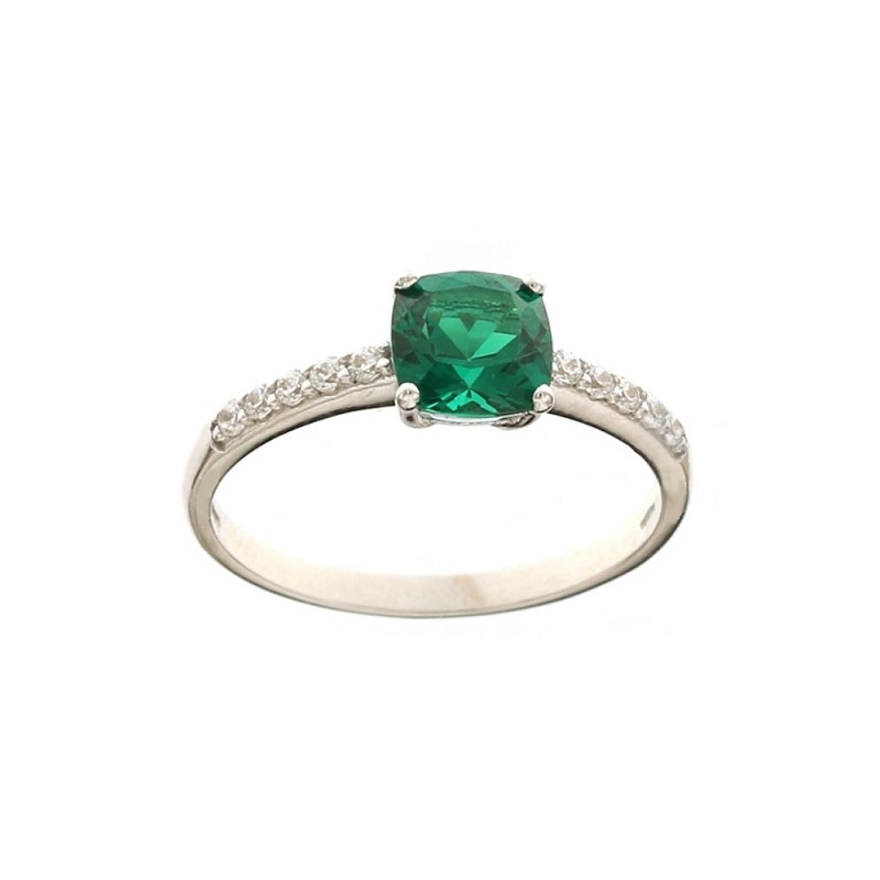 White gold 18k 750/1000 green and white cubic zirconia Solitaire ring